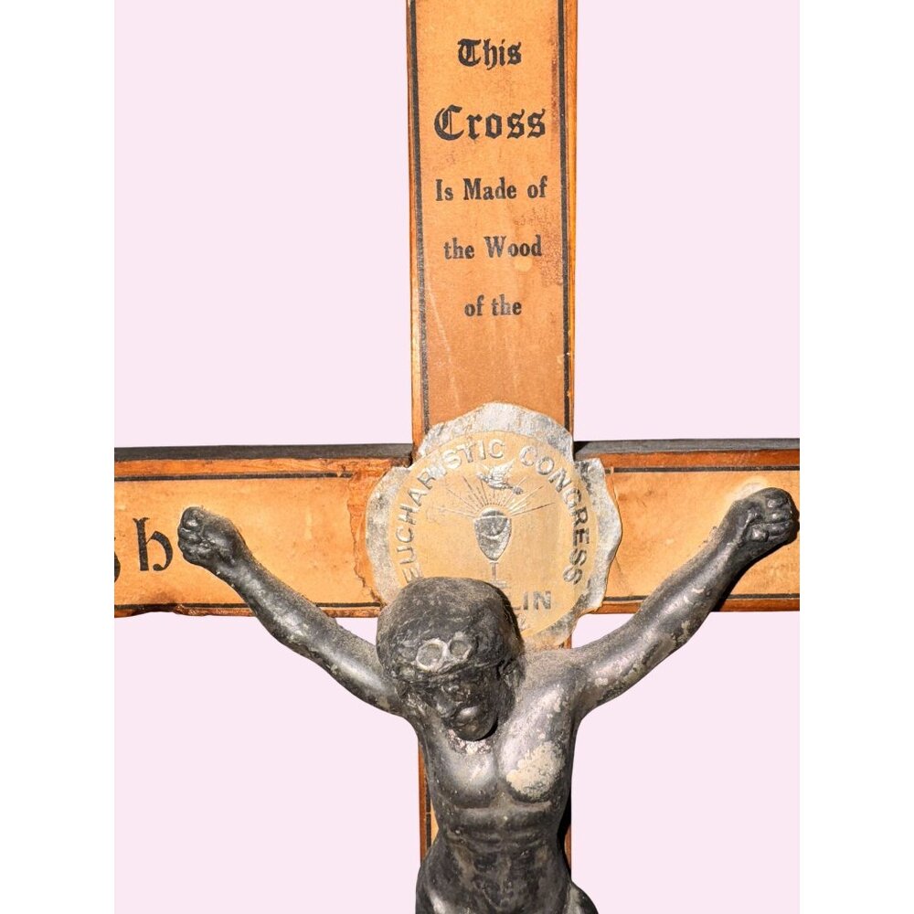 Vintage Wooden Crucifix High Altar Cross With Metal Jesus Christ Figure - Picture 4 of 8